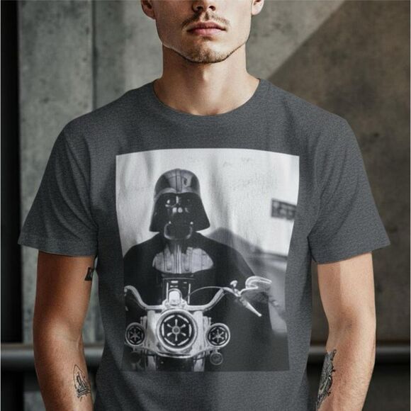 Star Wars Men T-Shirt Gray Darth Vader Motorcycle Graphic Tee Size XL #125 - Picture 1 of 4
